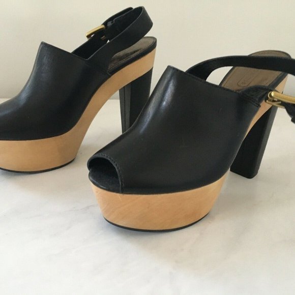 Coach Platform Black Leather Petrina Platform Block Heels - Size 6 - Picture 3 of 7